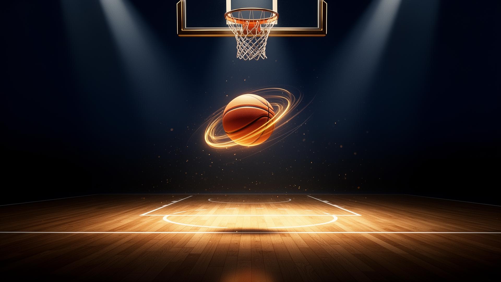 Basketball arena with glowing court